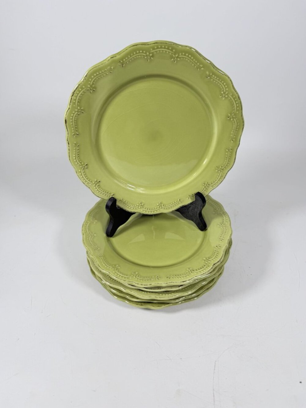 Earthenware Salad Plates Lacey Green Pier I Imports Stoneware Set 6 Portugal Sco - Picture 7 of 15
